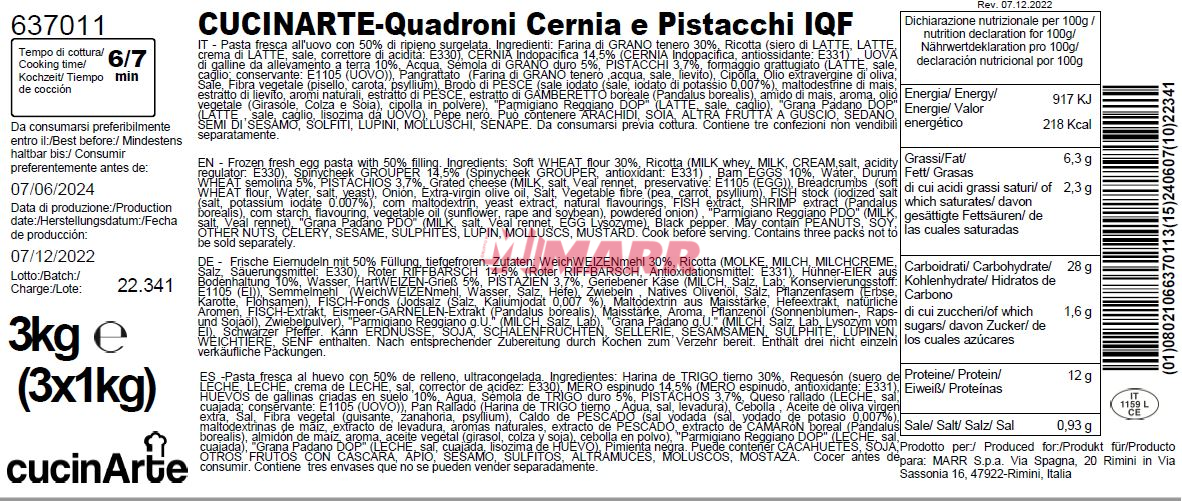 Quadroni Cernia e Pistacchi 3 kg Surgelati Cucinarte