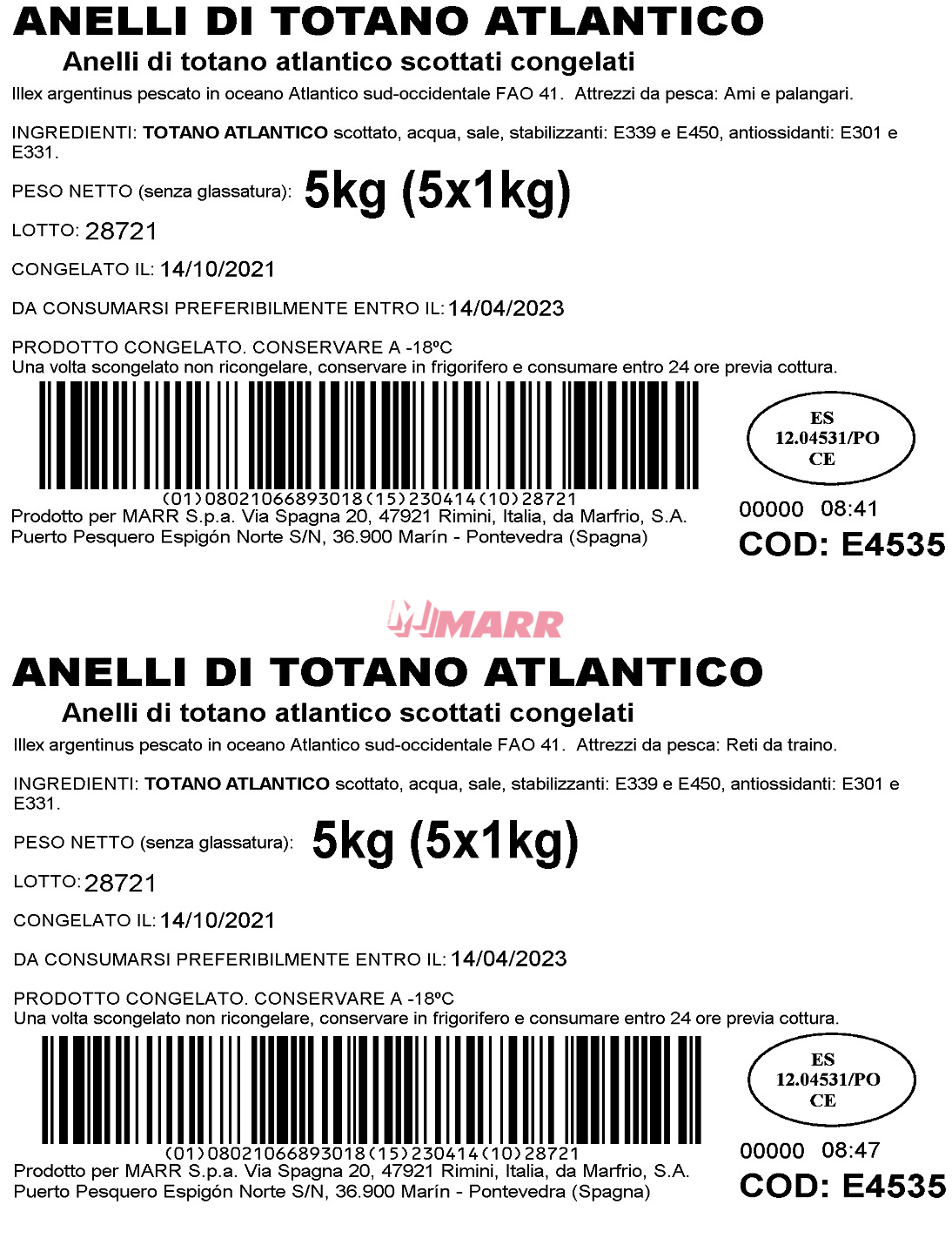 Anelli di Totano 1 kg IQF JUSTFISH