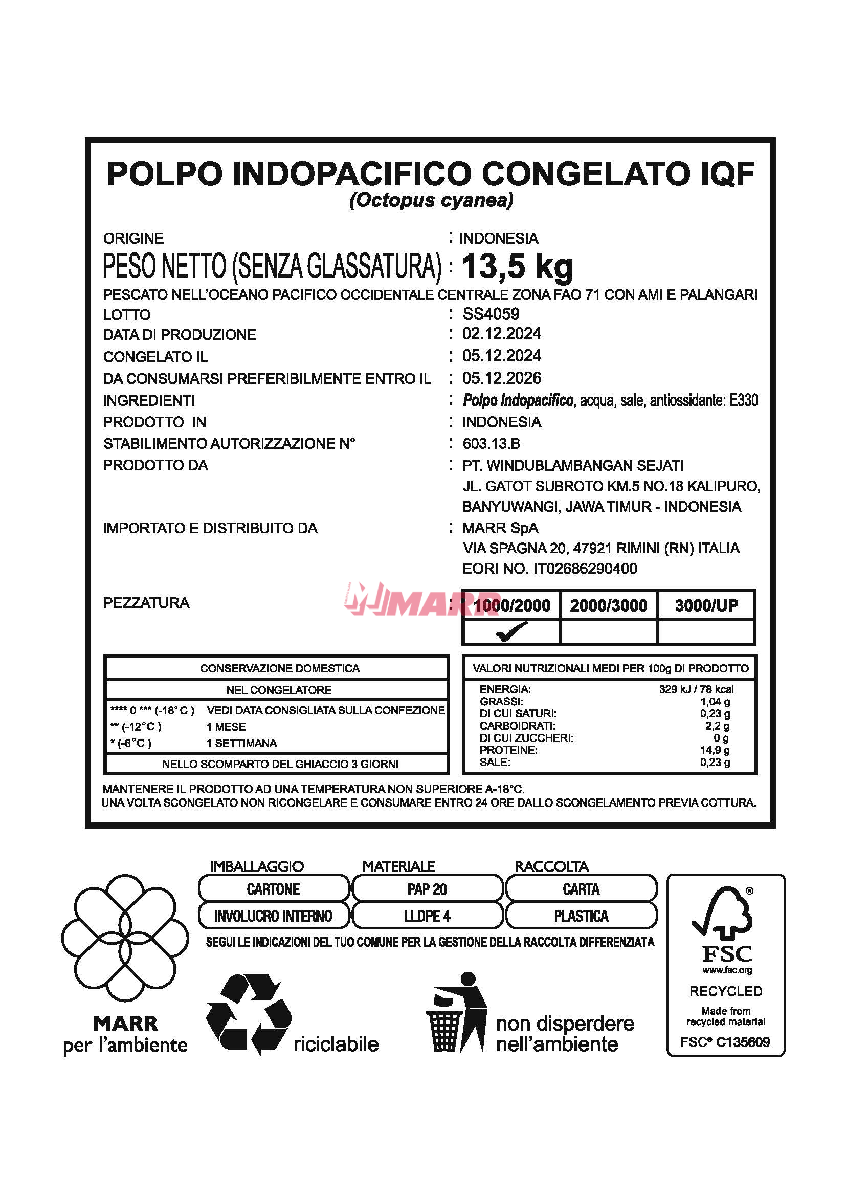 Polpo 1000/2000 g (IDN) IQF JUSTFISH