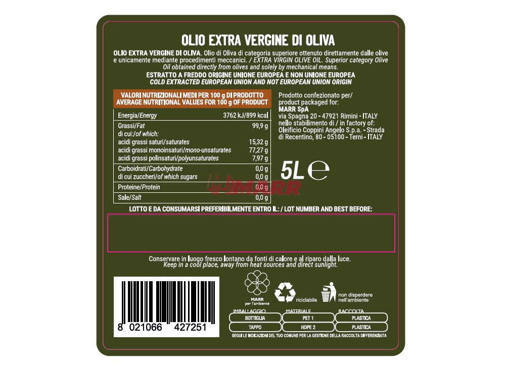 Olio Extra Vergine di Oliva PET 5 L CUCINARTE
